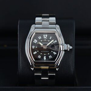 Cartier Roadster Large Automatic, Black Racing Dial - Stainless Steel Bracelet